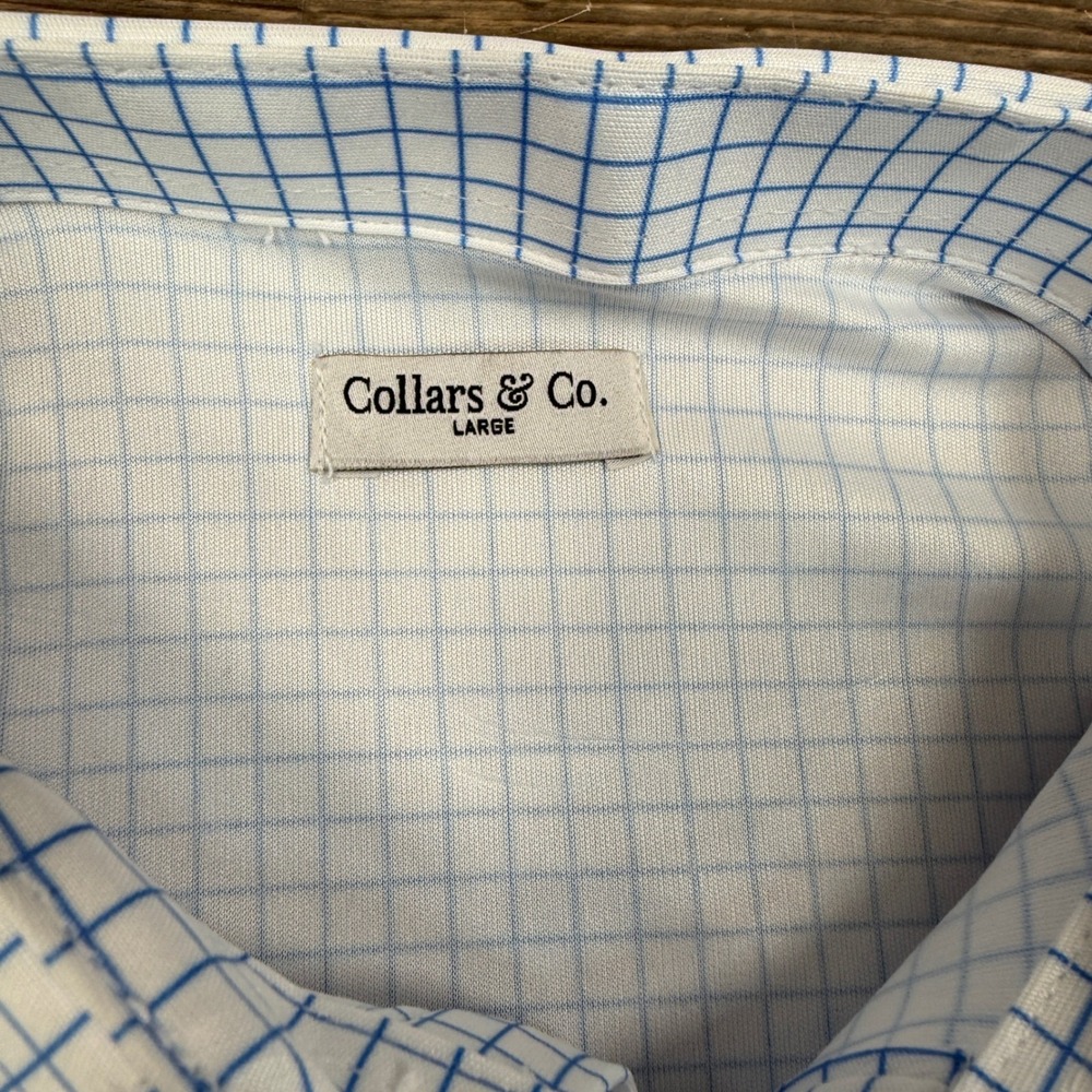 Collars & Co Mens Dress Collar Polo Size Large Thin Blue Check NEW - Picture 5 of 10